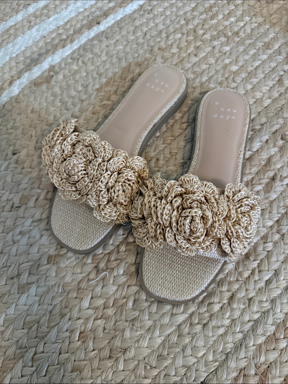 a new day Natural Crochet Flower Slide Sandals